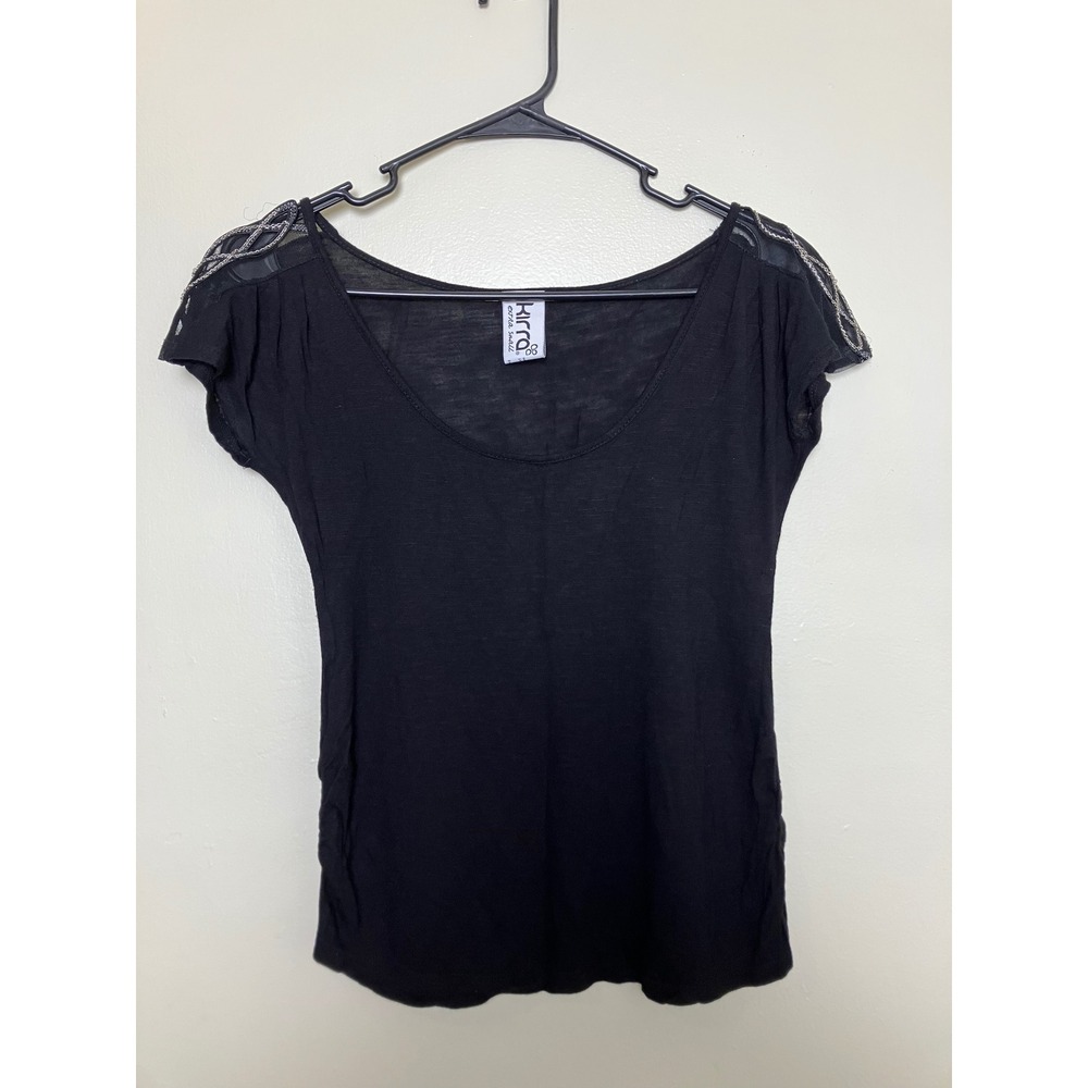 Y2K Black Embellished Shoulder Top‎ Extra Small Kirra Short Sleeve Shirt
